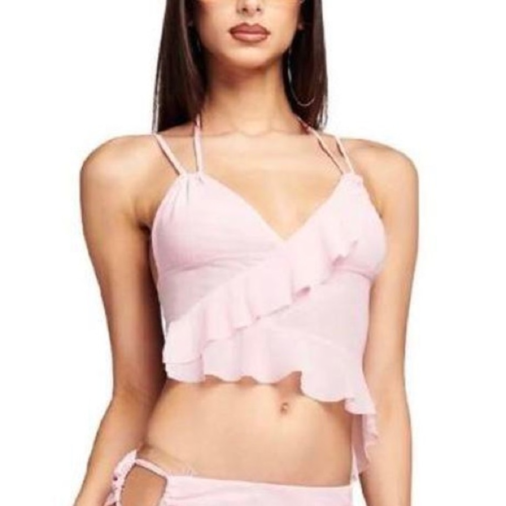 I.AM.GIA pink ruffle primrose crop top